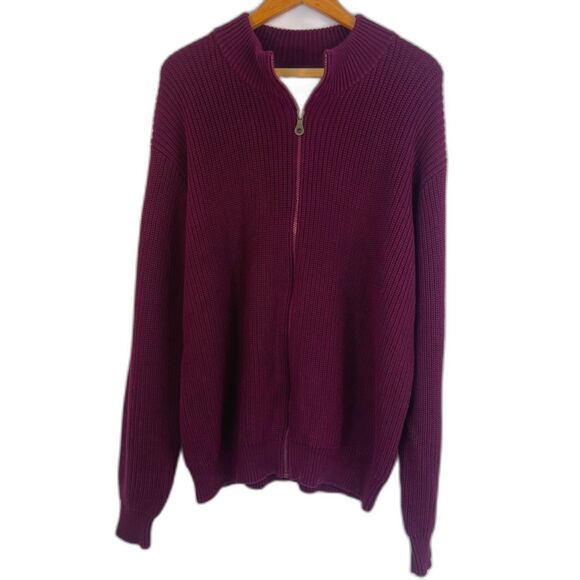 Lands End Full Zip Ribbed Knit Cardigan Sweater Retro Grandpa Core Size XL 46-48 - Picture 9 of 9